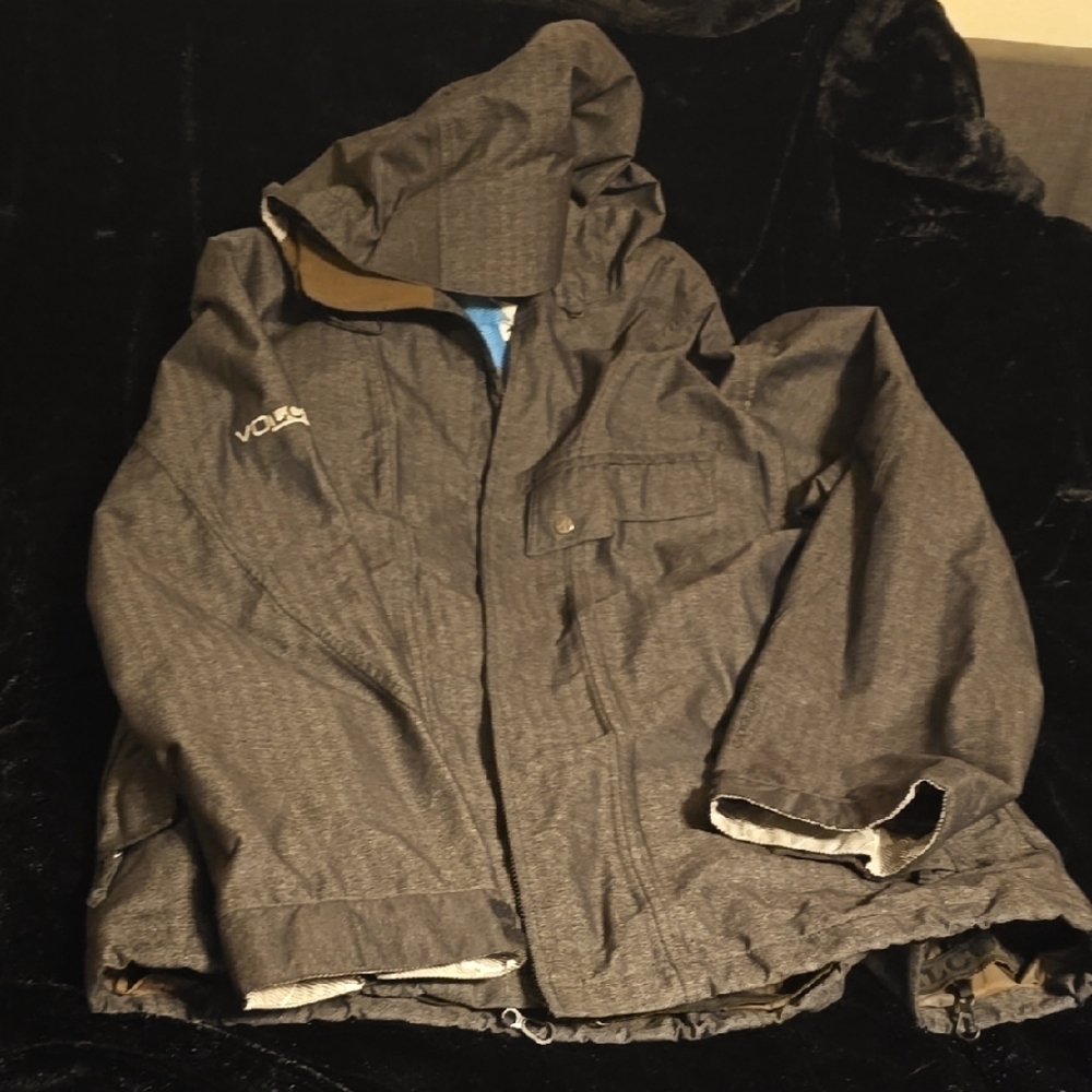 Volcom Dark Gray Hooded Snowboarding Jacket